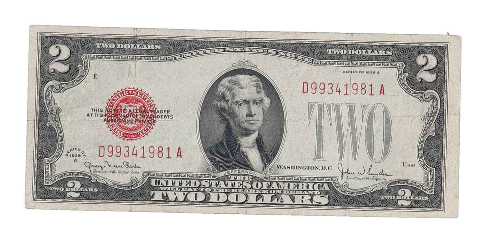 1928 $2 Two Dollar U.S. National Currency Red Seal Bank Note at PristineAuction.com 1928 $2 Two Dollar U.S. National Currency Red Seal Bank Note at PristineAuction.com