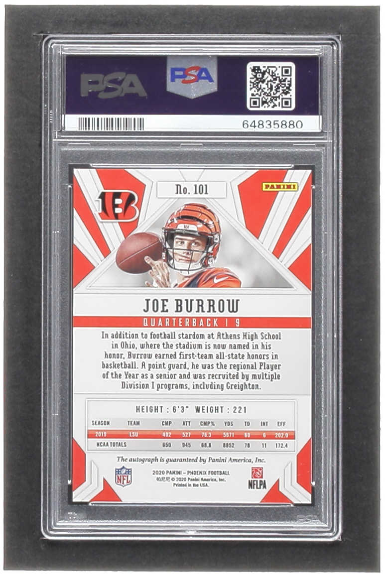 Joe Burrow 2020 Panini Phoenix Rookie Autographs Silver #101 RC (PSA | Autograph Graded 10) at PristineAuction.com Joe Burrow 2020 Panini Phoenix Rookie Autographs Silver #101 RC (PSA | Autograph Graded 10) at PristineAuction.com