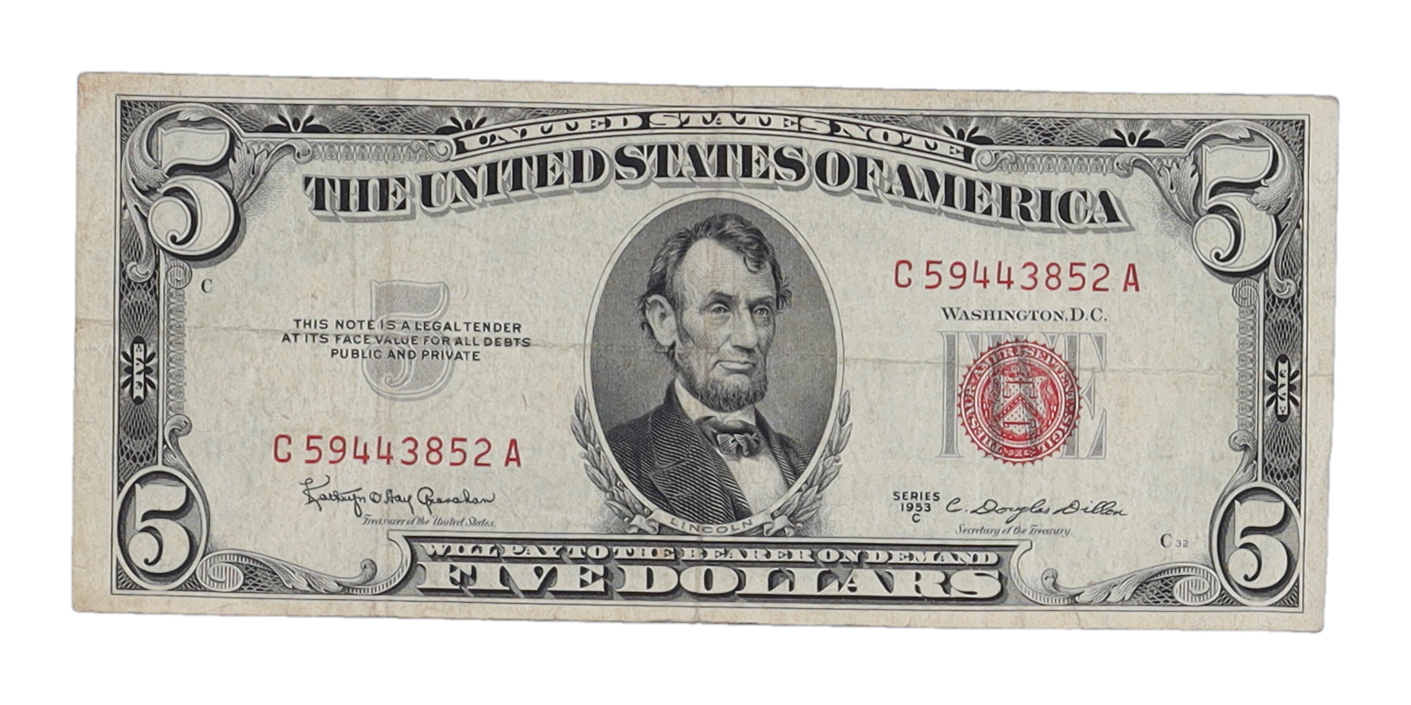1953-C $5 Five Dollar Red Seal U.S. National Currency Bank Note at PristineAuction.com 1953-C $5 Five Dollar Red Seal U.S. National Currency Bank Note at PristineAuction.com