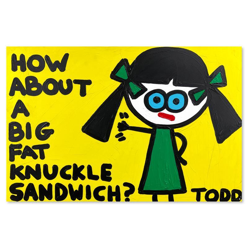 Todd Goldman Signed "Knuckle Sandwich" 36x24 Original Acrylic Painting on Gallery Wrapped Canvas (PA) at PristineAuction.com Todd Goldman Signed "Knuckle Sandwich" 36x24 Original Acrylic Painting on Gallery Wrapped Canvas (PA) at PristineAuction.com