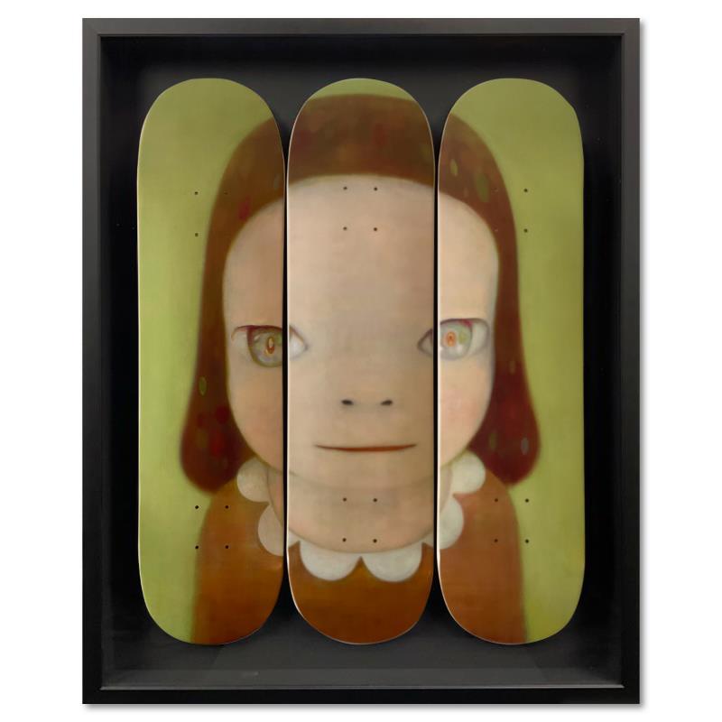 "Miss Margaret" Custom Framed Limited Edition Skateboard Triptych by Yoshitomo Nara at PristineAuction.com "Miss Margaret" Custom Framed Limited Edition Skateboard Triptych by Yoshitomo Nara at PristineAuction.com