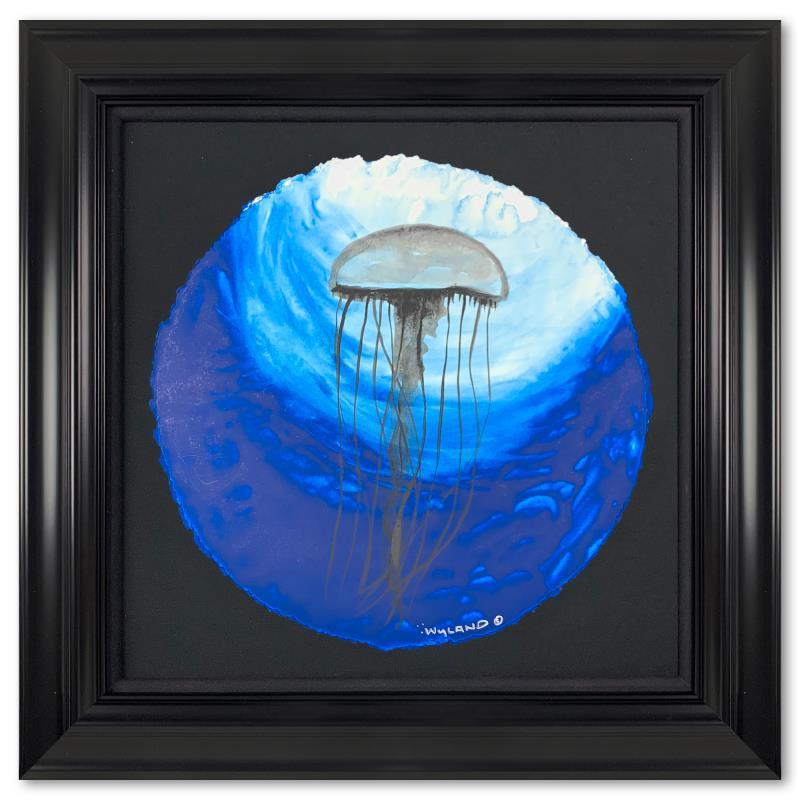 "Jellyfish Tentacles" 30x30 Custom Framed Original Watercolor Painting on Deckle Edge Paper by Wyland (PA) at PristineAuction.com "Jellyfish Tentacles" 30x30 Custom Framed Original Watercolor Painting on Deckle Edge Paper by Wyland (PA) at PristineAuction.com