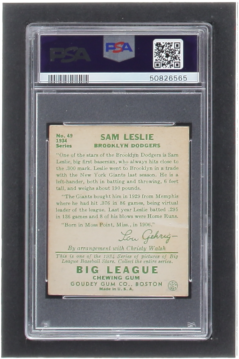 Sam Leslie 1934 Goudey #49 RC (PSA 2.5) at PristineAuction.com Sam Leslie 1934 Goudey #49 RC (PSA 2.5) at PristineAuction.com