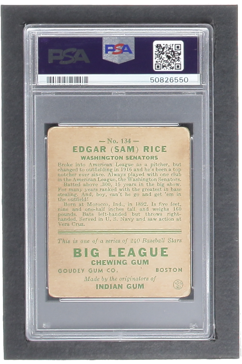 Sam Rice 1933 Goudey #134 RC (PSA 1.5) at PristineAuction.com Sam Rice 1933 Goudey #134 RC (PSA 1.5) at PristineAuction.com