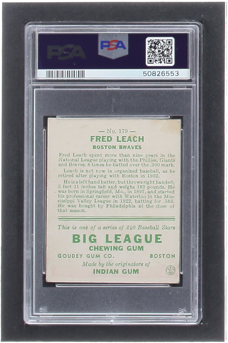 Fred Leach 1933 Goudey #179 RC (PSA 4) at PristineAuction.com Fred Leach 1933 Goudey #179 RC (PSA 4) at PristineAuction.com