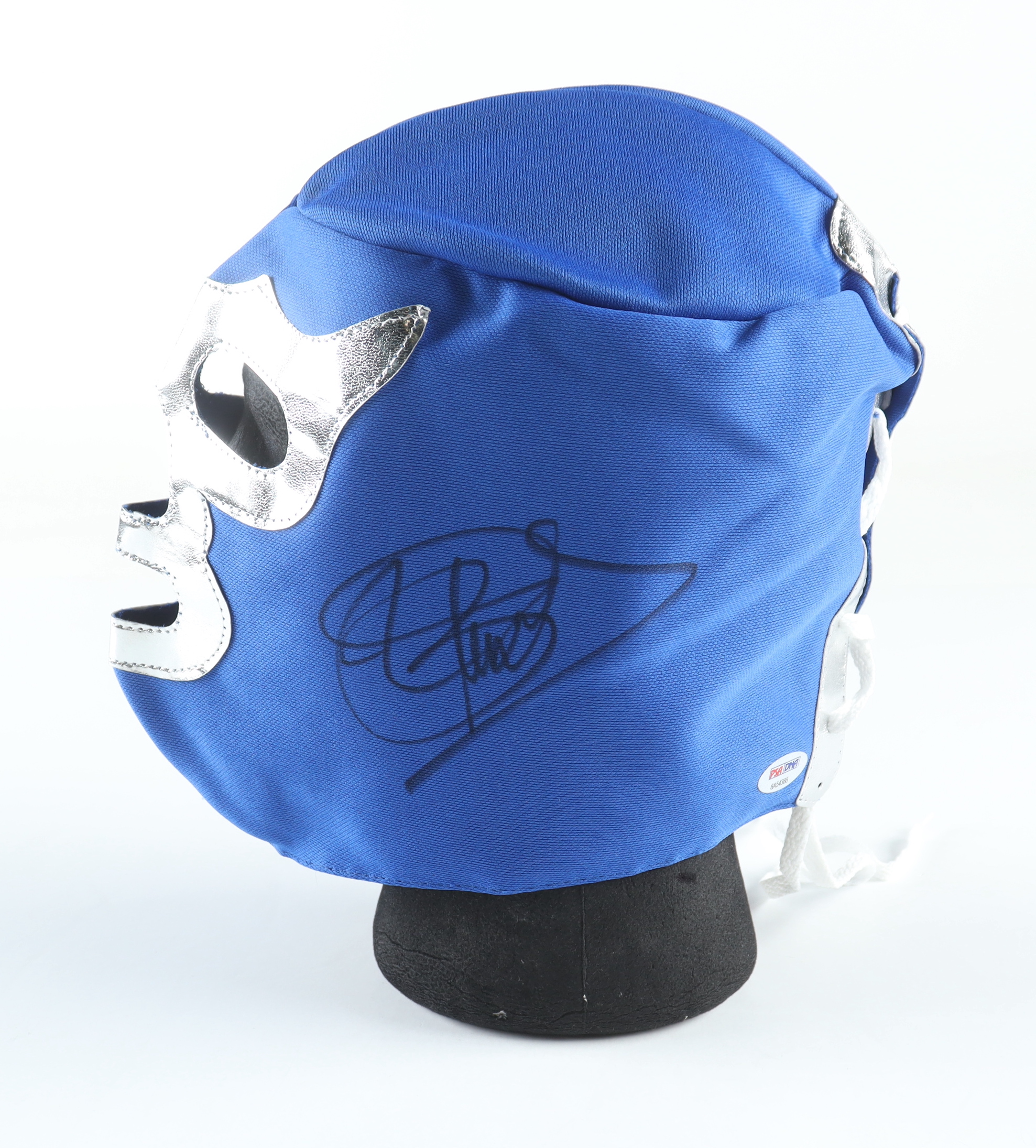 Blue Demon Jr. Signed Lace-Up Luchador Mask (PSA) at PristineAuction.com Blue Demon Jr. Signed Lace-Up Luchador Mask (PSA) at PristineAuction.com