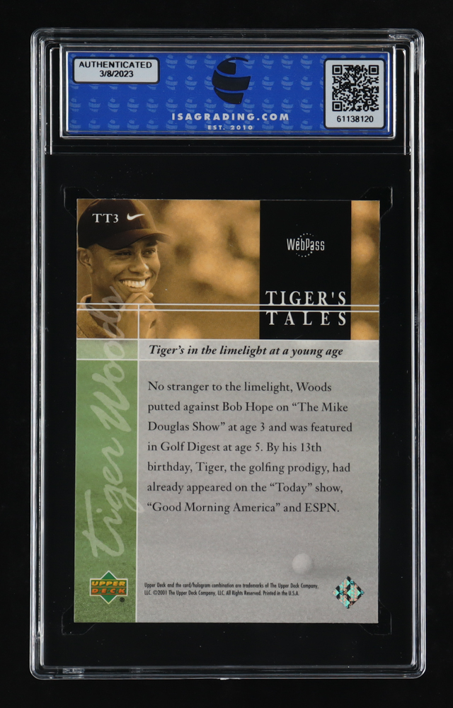 Tiger Woods 2001 Upper Deck Tiger's Tales #TT3 RC (ISA 10) at PristineAuction.com Tiger Woods 2001 Upper Deck Tiger's Tales #TT3 RC (ISA 10) at PristineAuction.com