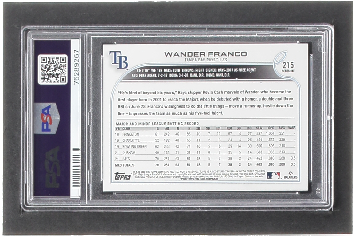 Wander Franco Signed 2022 Topps #215 RC (PSA | Auto 10) at PristineAuction.com Wander Franco Signed 2022 Topps #215 RC (PSA | Auto 10) at PristineAuction.com