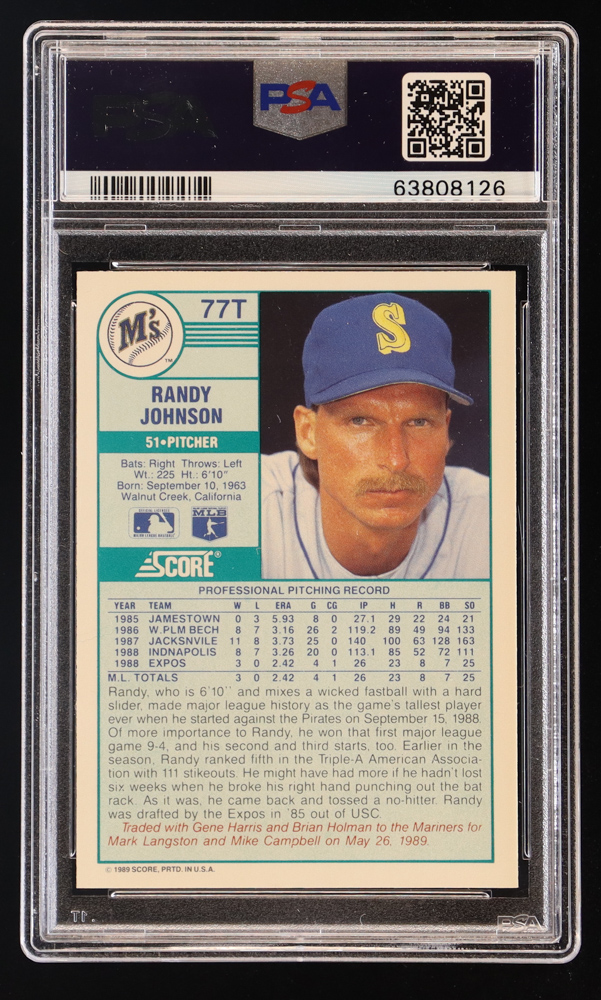 Randy Johnson 1989 Score Rookie / Traded #77T RC (PSA 10) at PristineAuction.com Randy Johnson 1989 Score Rookie / Traded #77T RC (PSA 10) at PristineAuction.com