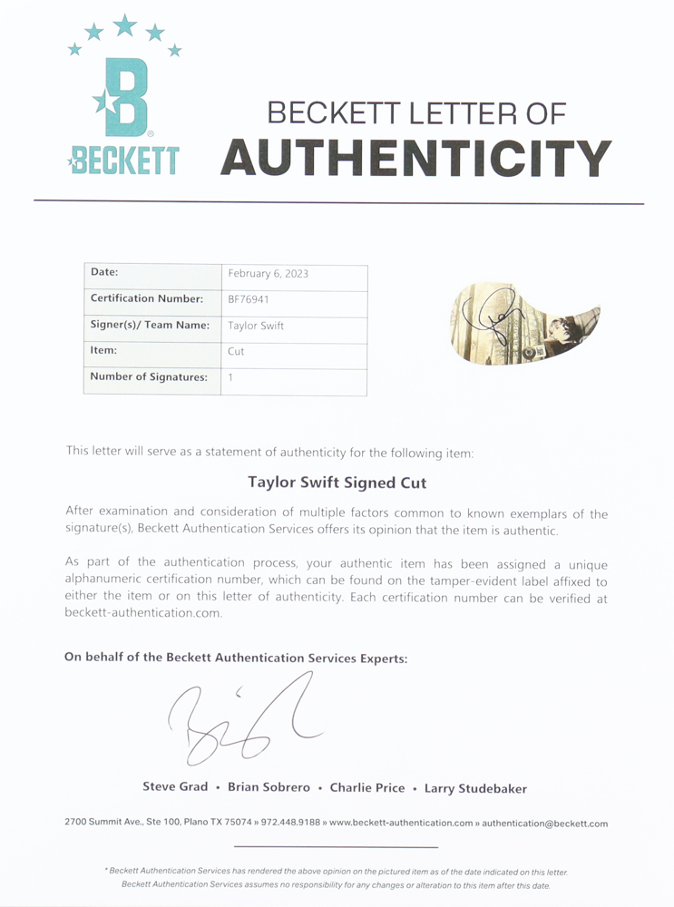 Taylor Swift Signed 39" Acoustic Guitar (Beckett) at PristineAuction.com Taylor Swift Signed 39" Acoustic Guitar (Beckett) at PristineAuction.com