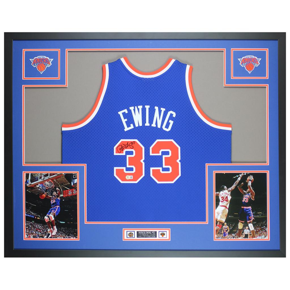 Patrick Ewing Signed Custom Framed Jersey Display (Beckett) Pristine