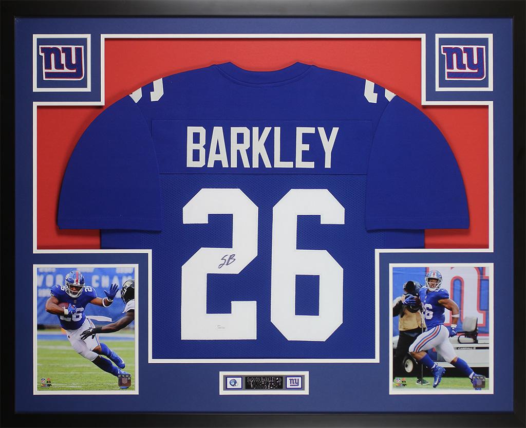 Saquon Barkley Signed Custom Framed Jersey Display (JSA) at PristineAuction.com Saquon Barkley Signed Custom Framed Jersey Display (JSA) at PristineAuction.com