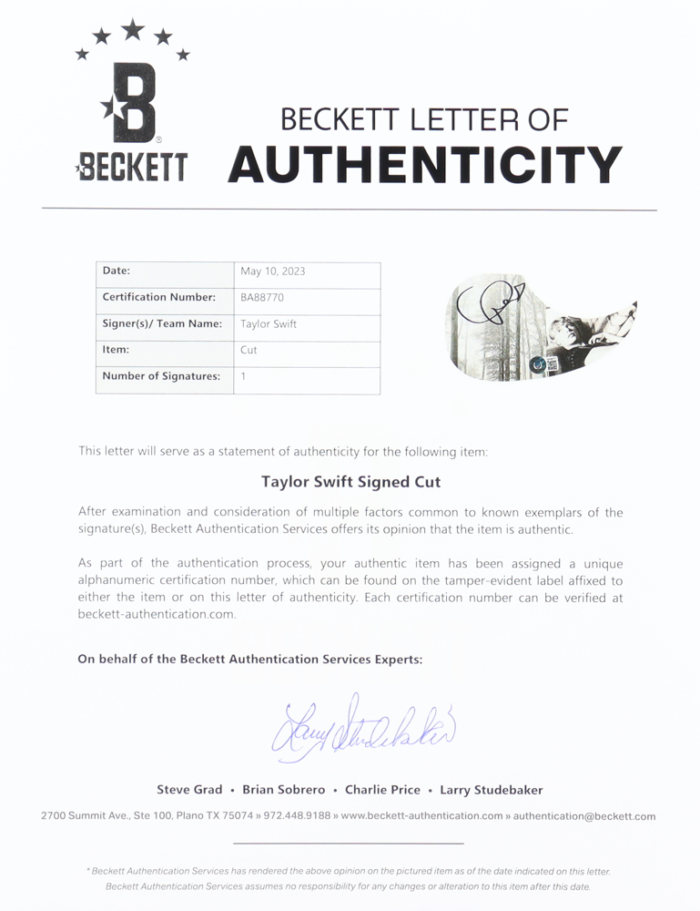 Taylor Swift Signed 39" Acoustic Guitar (Beckett) at PristineAuction.com Taylor Swift Signed 39" Acoustic Guitar (Beckett) at PristineAuction.com