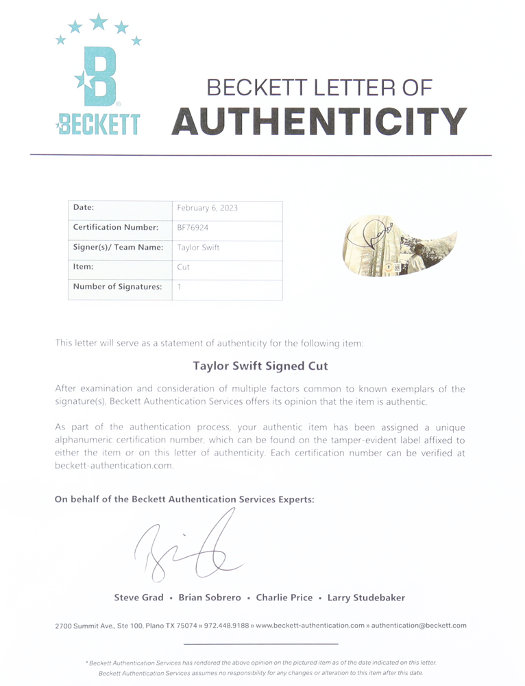 Taylor Swift Signed 39" Acoustic Guitar (Beckett) at PristineAuction.com Taylor Swift Signed 39" Acoustic Guitar (Beckett) at PristineAuction.com