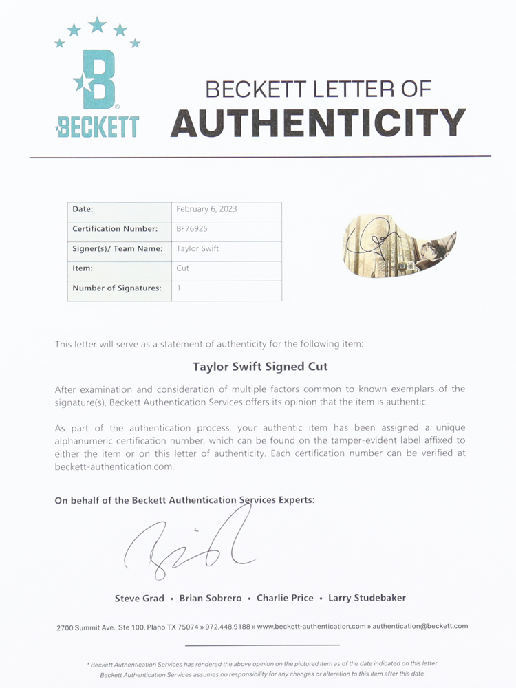 Taylor Swift Signed 39" Acoustic Guitar (Beckett) at PristineAuction.com Taylor Swift Signed 39" Acoustic Guitar (Beckett) at PristineAuction.com