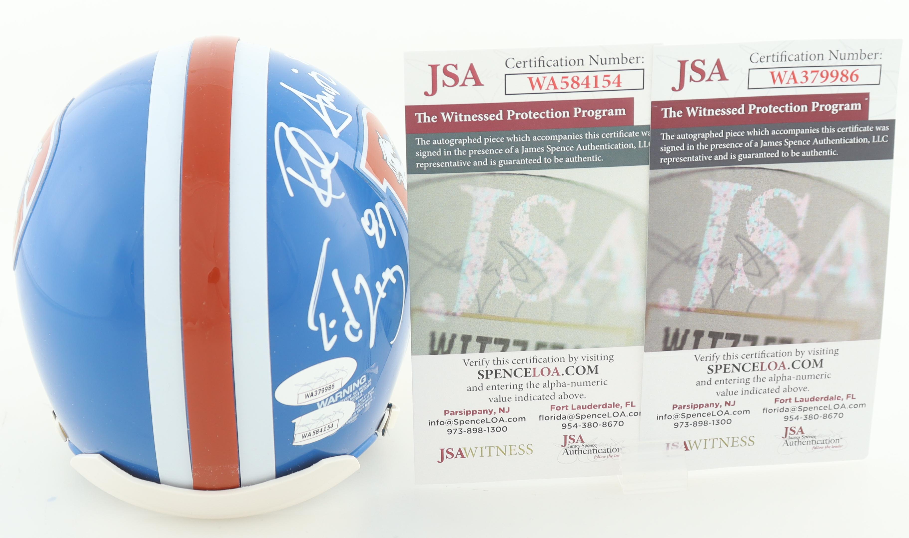 Rod Smith & Ed McCaffrey Signed Broncos Throwback Mini Helmet Inscribed "2X SB Champs" (JSA) at PristineAuction.com Rod Smith & Ed McCaffrey Signed Broncos Throwback Mini Helmet Inscribed "2X SB Champs" (JSA) at PristineAuction.com