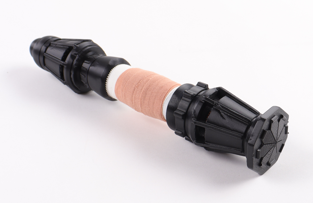 Rey Star Wars Lightsaber Full Size Prop Replica with Display Stand at PristineAuction.com Rey Star Wars Lightsaber Full Size Prop Replica with Display Stand at PristineAuction.com