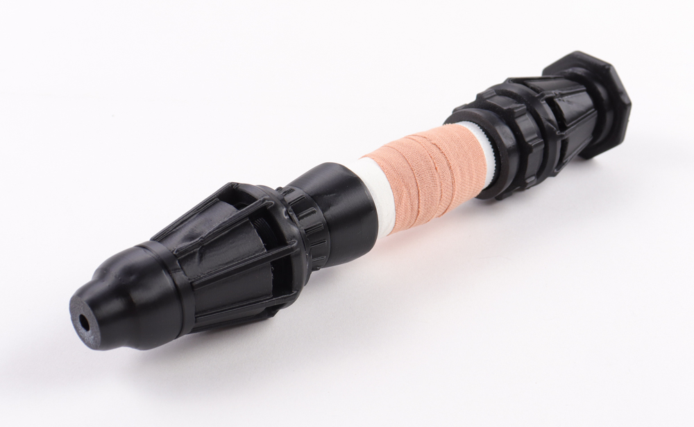 Rey Star Wars Lightsaber Full Size Prop Replica with Display Stand at PristineAuction.com Rey Star Wars Lightsaber Full Size Prop Replica with Display Stand at PristineAuction.com