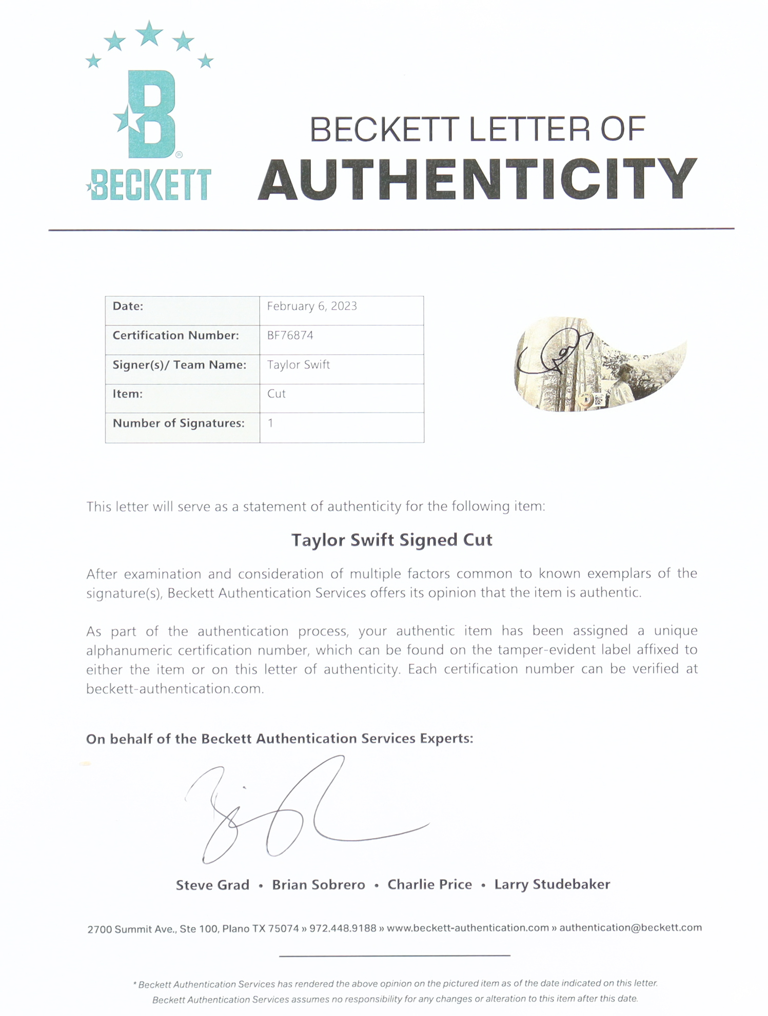 Taylor Swift Signed 39" Acoustic Guitar (Beckett) at PristineAuction.com Taylor Swift Signed 39" Acoustic Guitar (Beckett) at PristineAuction.com