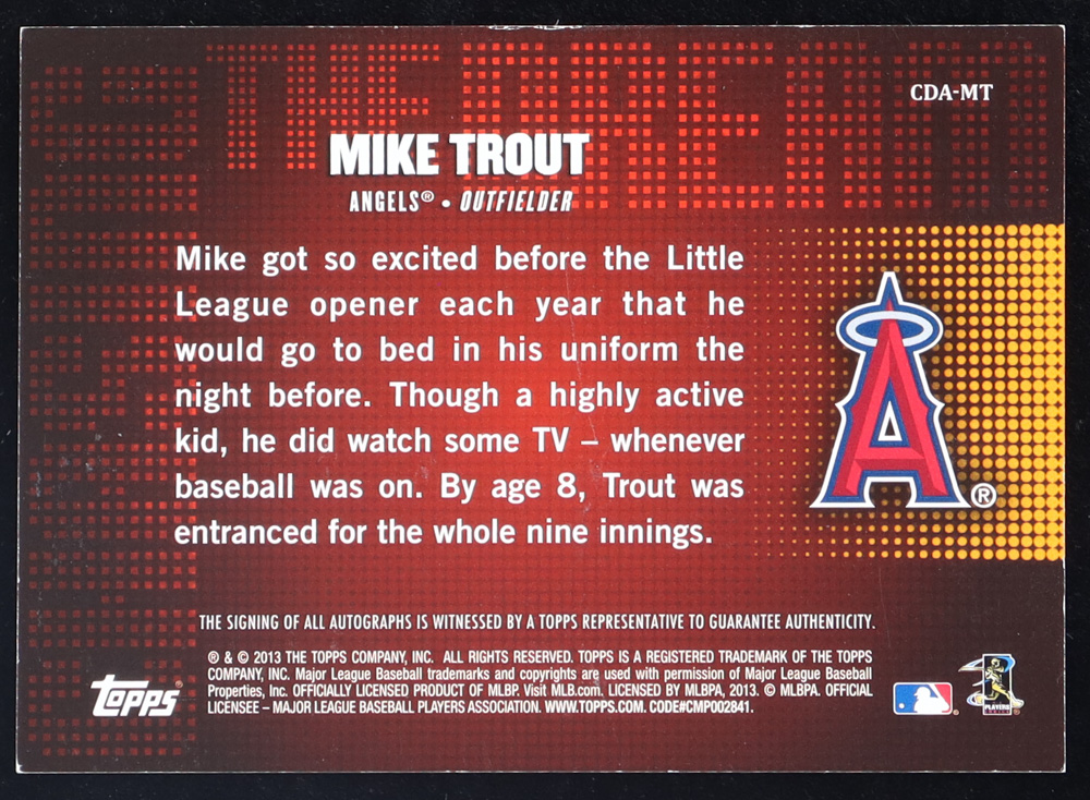 Mike Trout 2013 Topps Chasing The Dream Autographs #MT at PristineAuction.com Mike Trout 2013 Topps Chasing The Dream Autographs #MT at PristineAuction.com