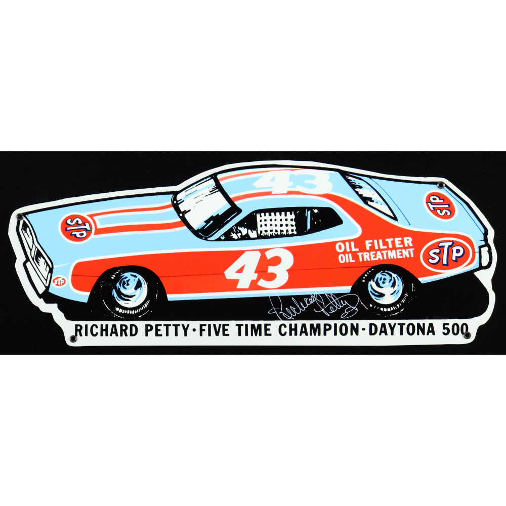 richard-petty-signed-7x18-1974-dodge-metal-sign-pa-pristine-auction