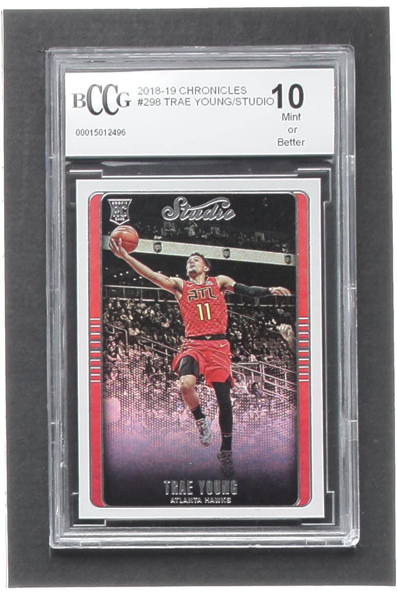 Trae Young 2018-19 Panini Chronicles #298 Studio RC (BCCG 10) at PristineAuction.com Trae Young 2018-19 Panini Chronicles #298 Studio RC (BCCG 10) at PristineAuction.com