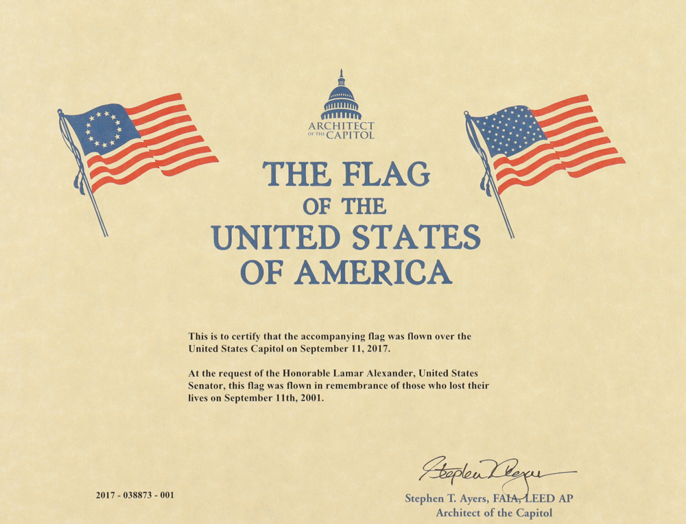 American Flag Flown Over the Capitol in Remembrance of 9/11 (Architect