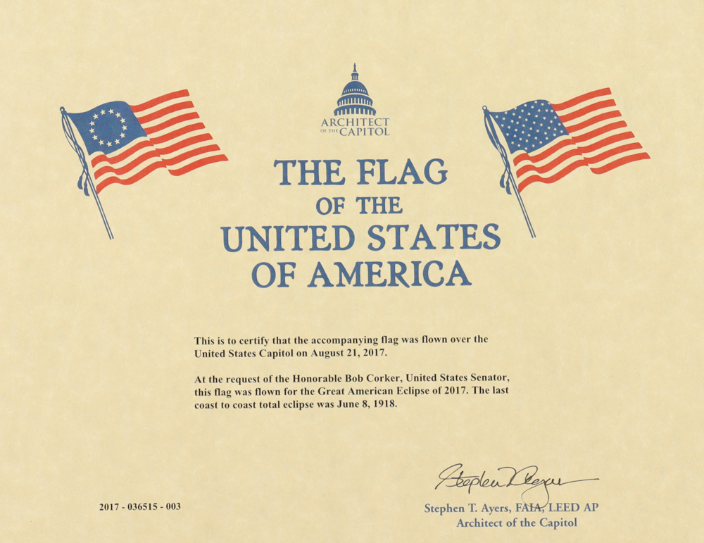 American Flag Flown Over the Capitol For The Great American Eclipse (Architect of the Capitol) at PristineAuction.com American Flag Flown Over the Capitol For The Great American Eclipse (Architect of the Capitol) at PristineAuction.com