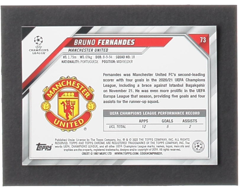 Bruno Fernandes 2021-22 Topps Chrome UEFA Champions League #73 at PristineAuction.com Bruno Fernandes 2021-22 Topps Chrome UEFA Champions League #73 at PristineAuction.com