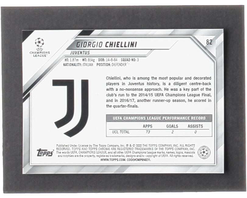 Giorgio Chiellini 2021-22 Topps Chrome UEFA Champions League #82 at PristineAuction.com Giorgio Chiellini 2021-22 Topps Chrome UEFA Champions League #82 at PristineAuction.com