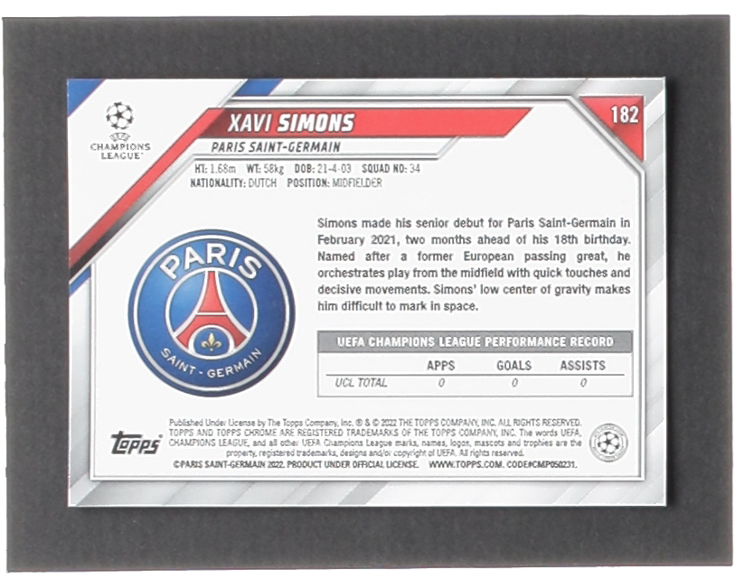 Xavi Simons 2021-22 Topps Chrome UEFA Champions League #182 at PristineAuction.com Xavi Simons 2021-22 Topps Chrome UEFA Champions League #182 at PristineAuction.com