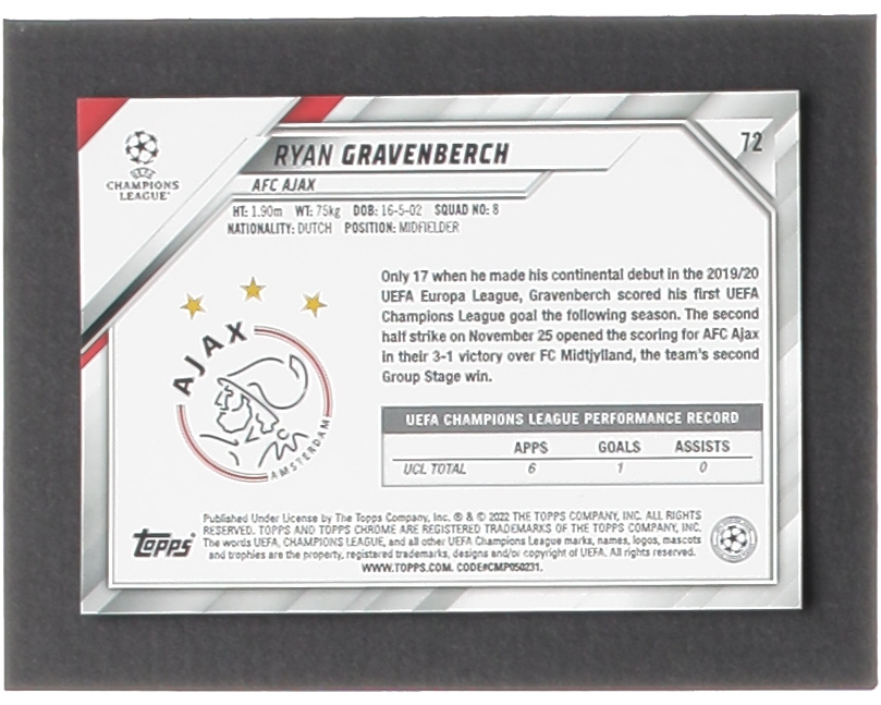 Ryan Gravenberch 2021-22 Topps Chrome UEFA Champions League #72 at PristineAuction.com Ryan Gravenberch 2021-22 Topps Chrome UEFA Champions League #72 at PristineAuction.com