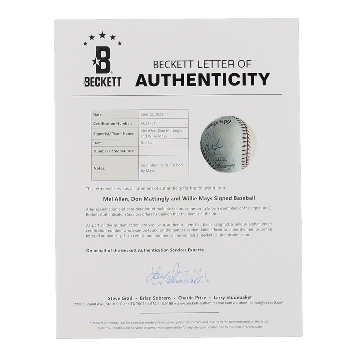 Willie Mays, Don Mattingly & Mel Allen Signed ONL Baseball (Beckett) at PristineAuction.com Willie Mays, Don Mattingly & Mel Allen Signed ONL Baseball (Beckett) at PristineAuction.com