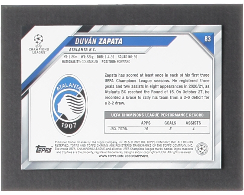Duvan Zapata 2021-22 Topps Chrome UEFA Champions League #83 at PristineAuction.com Duvan Zapata 2021-22 Topps Chrome UEFA Champions League #83 at PristineAuction.com