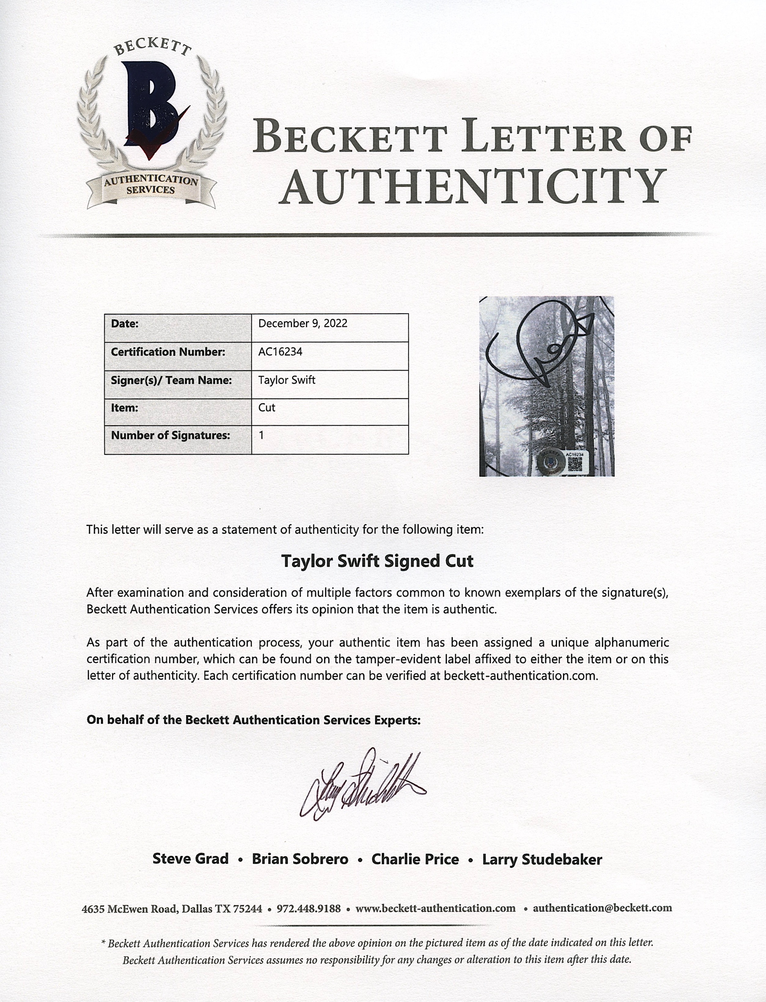 Taylor Swift Signed "Folklore" Acoustic Guitar (Beckett LOA) at PristineAuction.com Taylor Swift Signed "Folklore" Acoustic Guitar (Beckett LOA) at PristineAuction.com