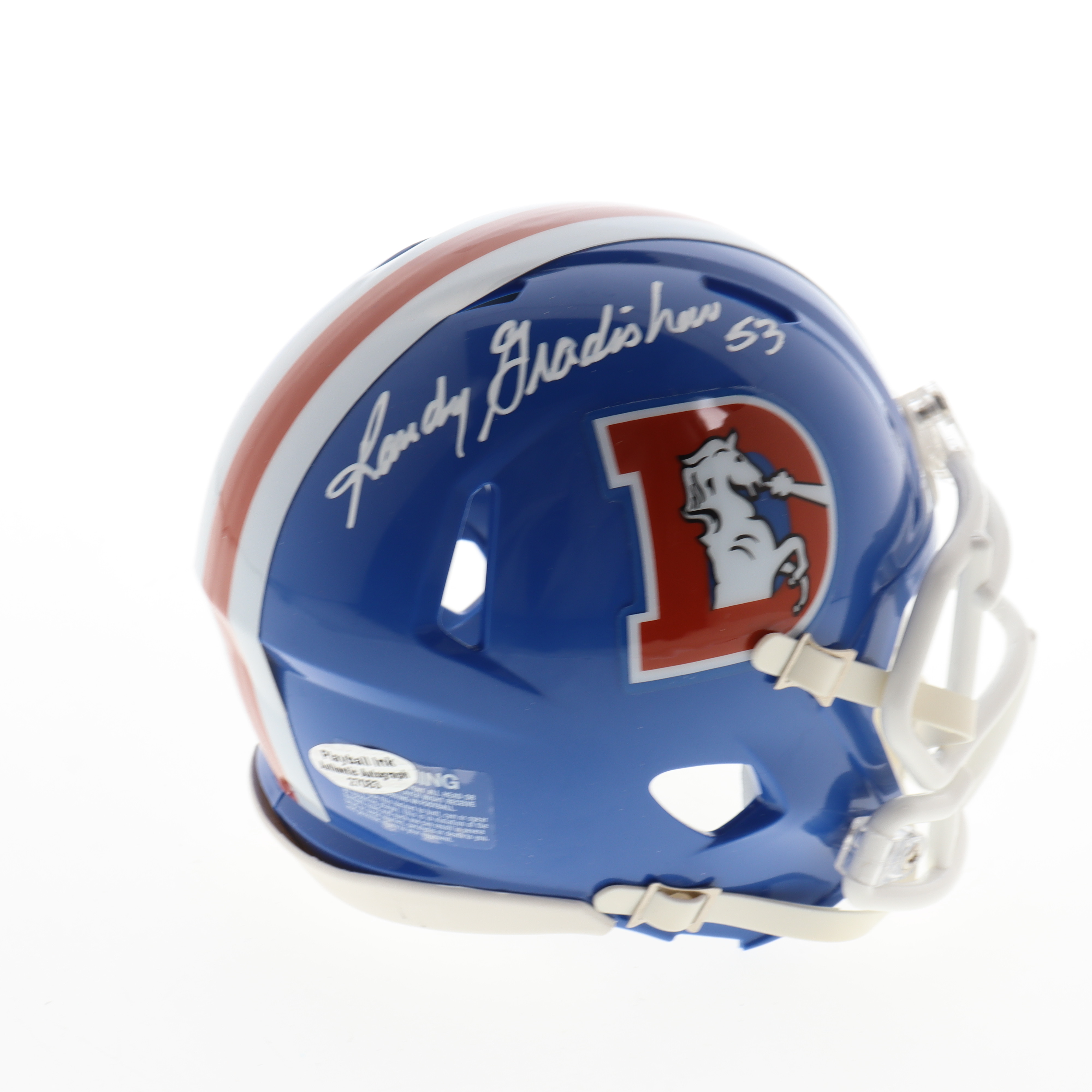 Randy Gradishar Signed Broncos Throwback Speed Mini Helmet (Playball Ink) at PristineAuction.com Randy Gradishar Signed Broncos Throwback Speed Mini Helmet (Playball Ink) at PristineAuction.com