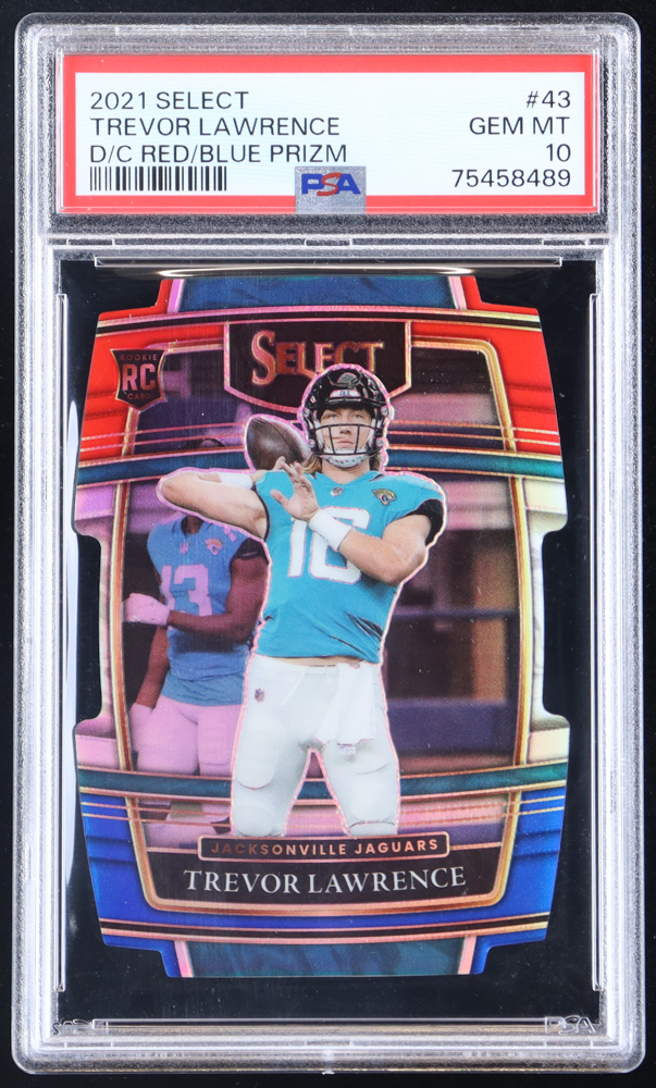 Trevor Lawrence 2021 Select Prizm Red and Blue Die Cut #43 RC (PSA 10) at PristineAuction.com Trevor Lawrence 2021 Select Prizm Red and Blue Die Cut #43 RC (PSA 10) at PristineAuction.com