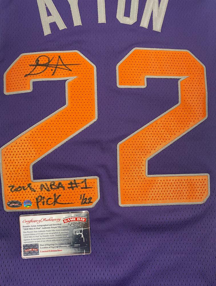 Deandre Ayton Signed Suns Nike Jersey Inscribed "2018 NBA #1 Pick" (Game Day Legends & Steiner) at PristineAuction.com Deandre Ayton Signed Suns Nike Jersey Inscribed "2018 NBA #1 Pick" (Game Day Legends & Steiner) at PristineAuction.com
