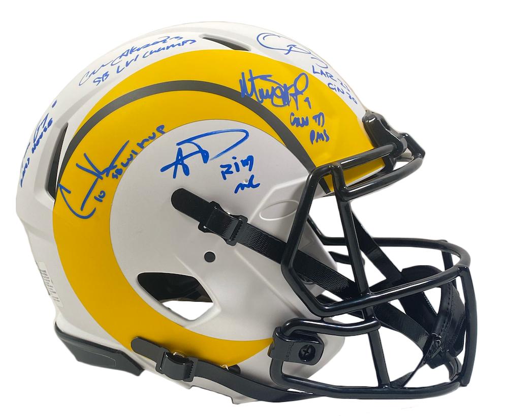 Rams LE Full-Size Authentic On-Field Lunar Eclipse Alternate Speed Helmet Signed by (6) with Matthew Stafford, Cooper Kupp, Aaron Donald with Multiple Inscriptions (Fanatics) at PristineAuction.com Rams LE Full-Size Authentic On-Field Lunar Eclipse Alternate Speed Helmet Signed by (6) with Matthew Stafford, Cooper Kupp, Aaron Donald with Multiple Inscriptions (Fanatics) at PristineAuction.com