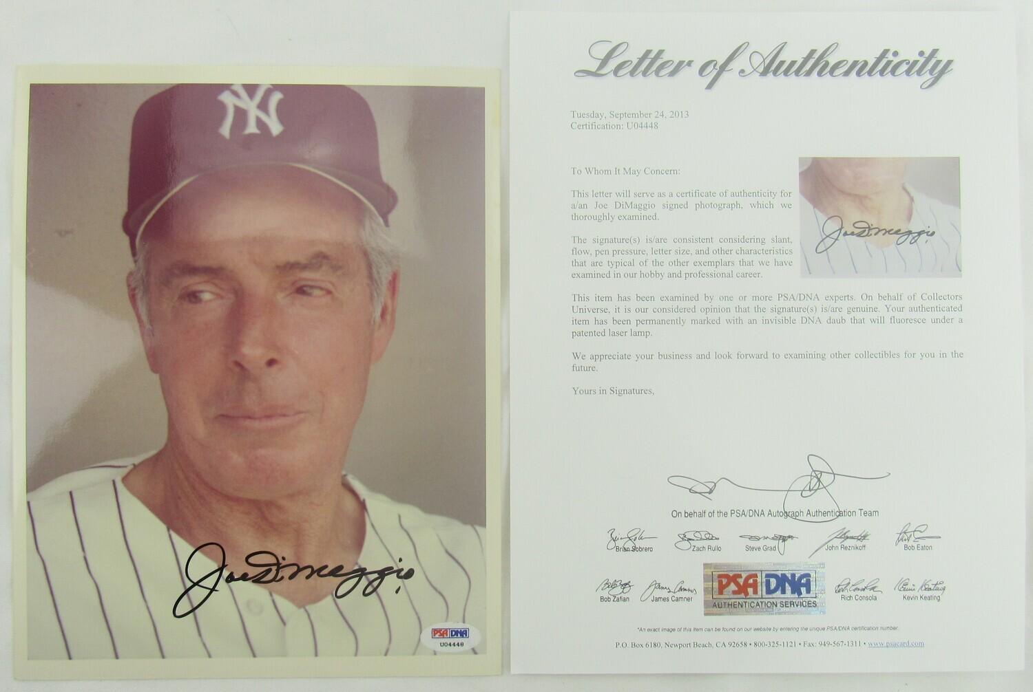 Joe DiMaggio Signed 8x10 Photo (PSA LOA) at PristineAuction.com Joe DiMaggio Signed 8x10 Photo (PSA LOA) at PristineAuction.com