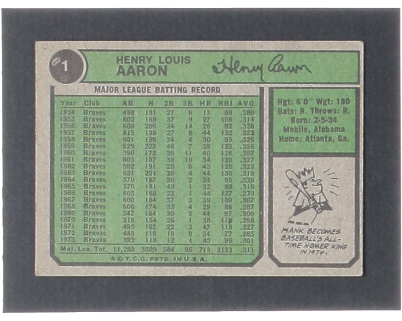 Hank Aaron 1974 Topps #1 at PristineAuction.com Hank Aaron 1974 Topps #1 at PristineAuction.com