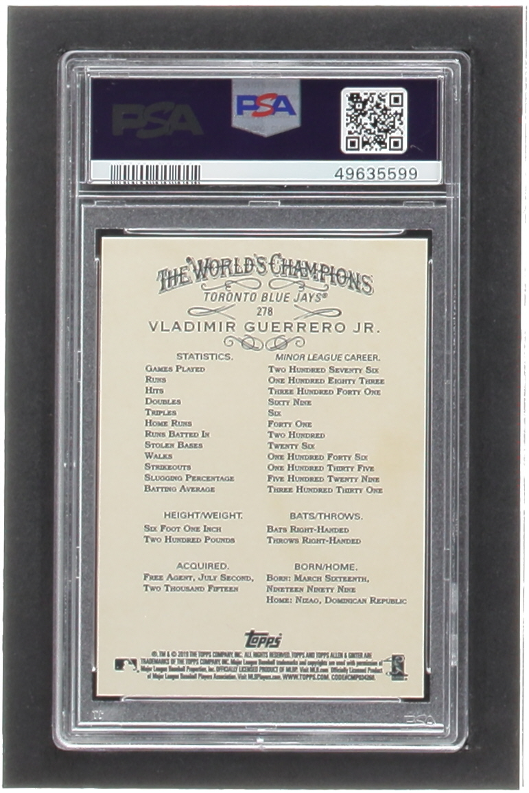 Vladimir Guerrero Jr. 2019 Topps Allen and Ginter #278 RC (PSA 10) at PristineAuction.com Vladimir Guerrero Jr. 2019 Topps Allen and Ginter #278 RC (PSA 10) at PristineAuction.com