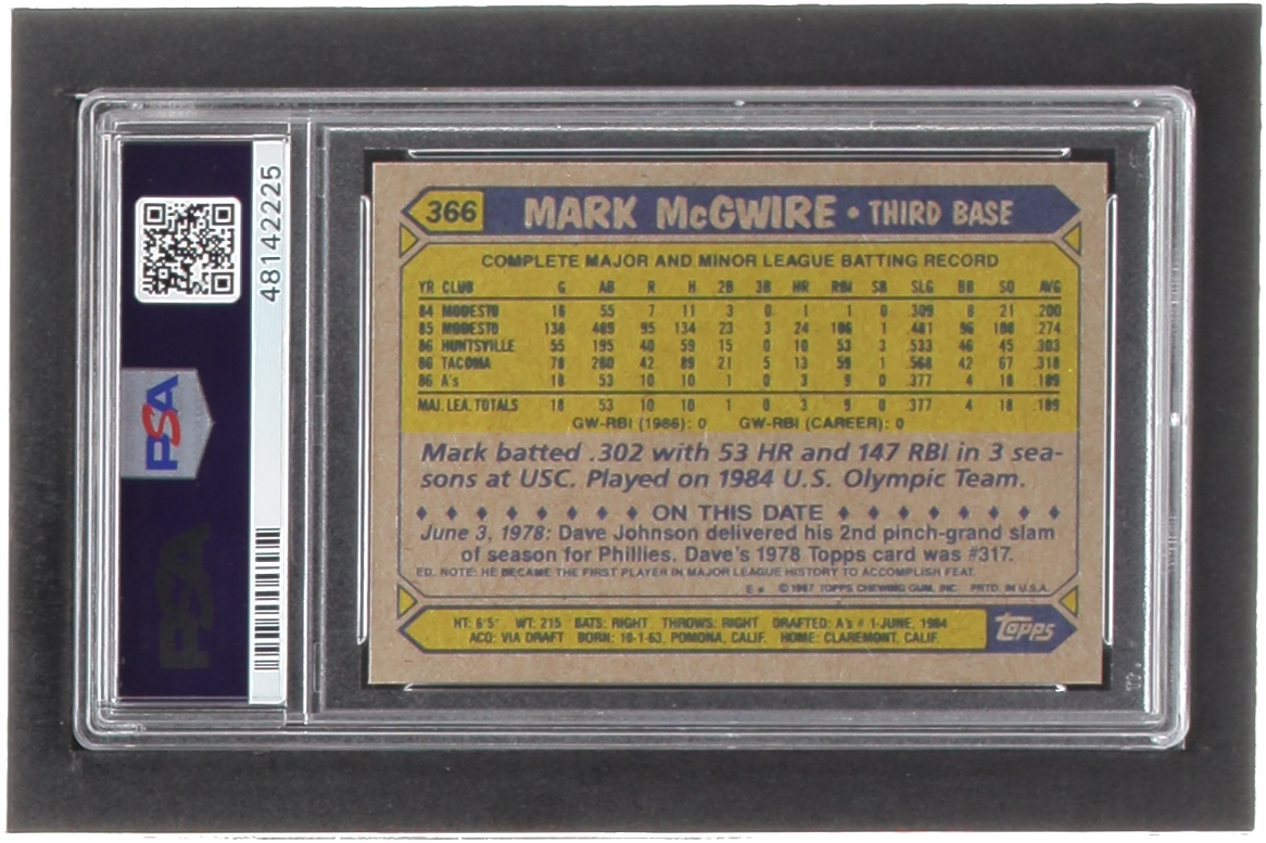 Mark McGwire 1987 Topps #366 (PSA 9) at PristineAuction.com Mark McGwire 1987 Topps #366 (PSA 9) at PristineAuction.com