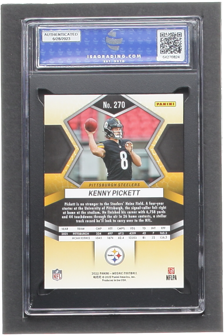 Kenny Pickett 2022 Panini Mosaic #270 DEB RC (ISA 10) at PristineAuction.com Kenny Pickett 2022 Panini Mosaic #270 DEB RC (ISA 10) at PristineAuction.com