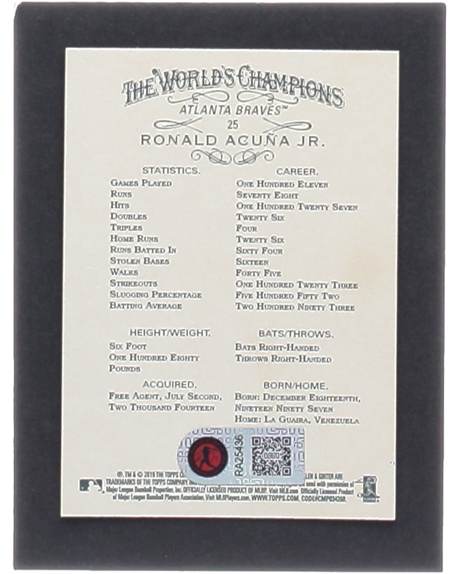 Ronald Acuna Jr. Signed 2019 Topps Allen and Ginter #25 (Acuna) at PristineAuction.com Ronald Acuna Jr. Signed 2019 Topps Allen and Ginter #25 (Acuna) at PristineAuction.com
