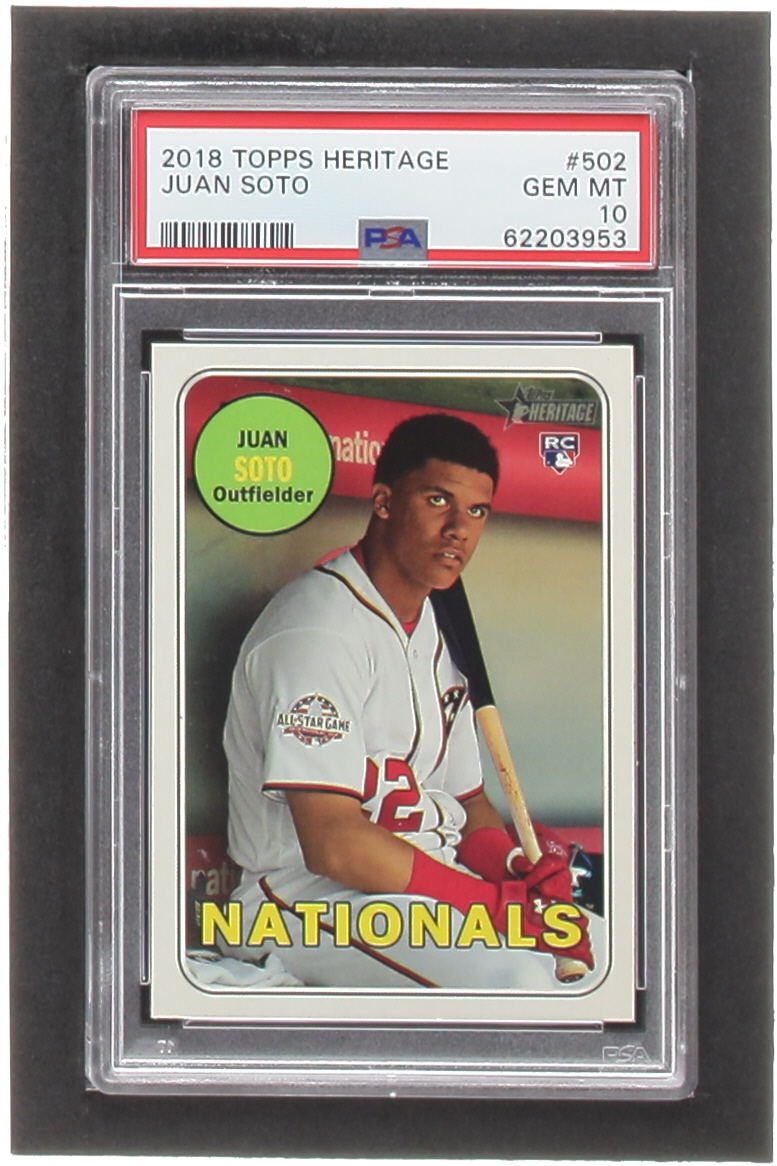 Juan Soto 2018 Topps Heritage #502 RC (PSA 10) at PristineAuction.com Juan Soto 2018 Topps Heritage #502 RC (PSA 10) at PristineAuction.com