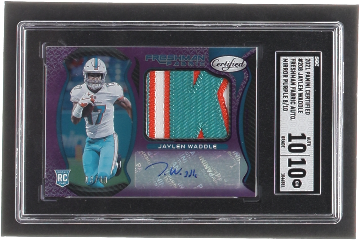 Jaylen Waddle 2021 Certified Mirror Purple #208 RC #08/10 (SGC 10 | Autograph Graded 10) at PristineAuction.com Jaylen Waddle 2021 Certified Mirror Purple #208 RC #08/10 (SGC 10 | Autograph Graded 10) at PristineAuction.com
