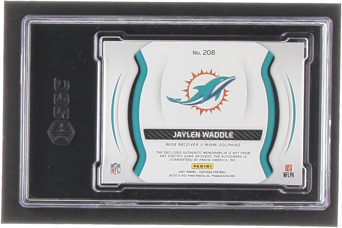 Jaylen Waddle 2021 Certified Mirror Purple #208 RC #08/10 (SGC 10 | Autograph Graded 10) at PristineAuction.com Jaylen Waddle 2021 Certified Mirror Purple #208 RC #08/10 (SGC 10 | Autograph Graded 10) at PristineAuction.com