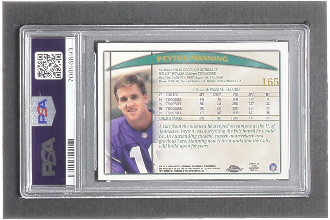 Peyton Manning 1998 Topps Chrome #165 RC (PSA 10) at PristineAuction.com Peyton Manning 1998 Topps Chrome #165 RC (PSA 10) at PristineAuction.com