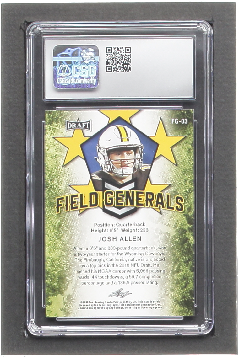 Josh Allen 2018 Leaf Draft Field Generals Gold #FG03 RC (CSG 9.5) at PristineAuction.com Josh Allen 2018 Leaf Draft Field Generals Gold #FG03 RC (CSG 9.5) at PristineAuction.com